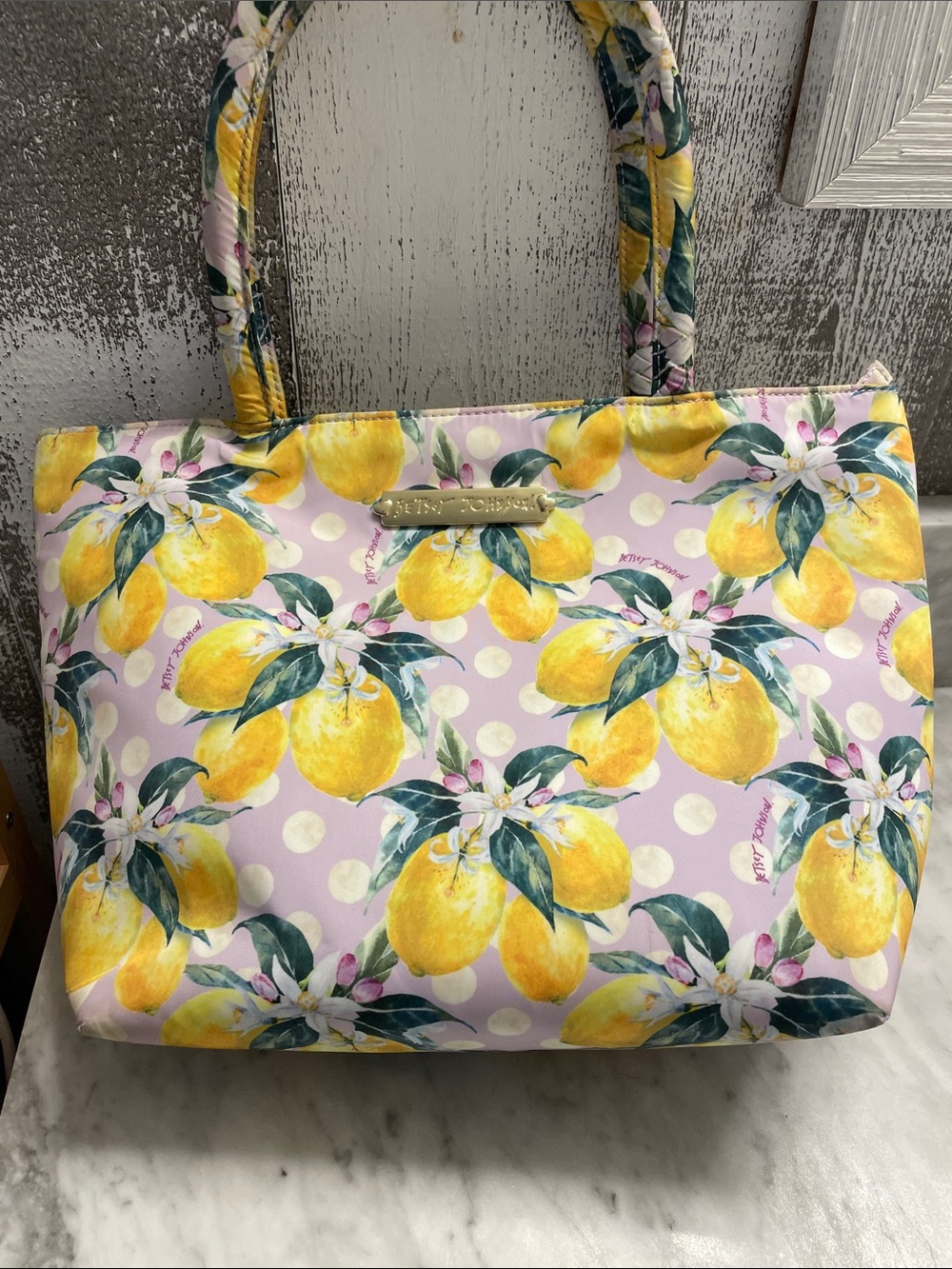 Betsey Johnson Yellow Lemon Print Tote Bag